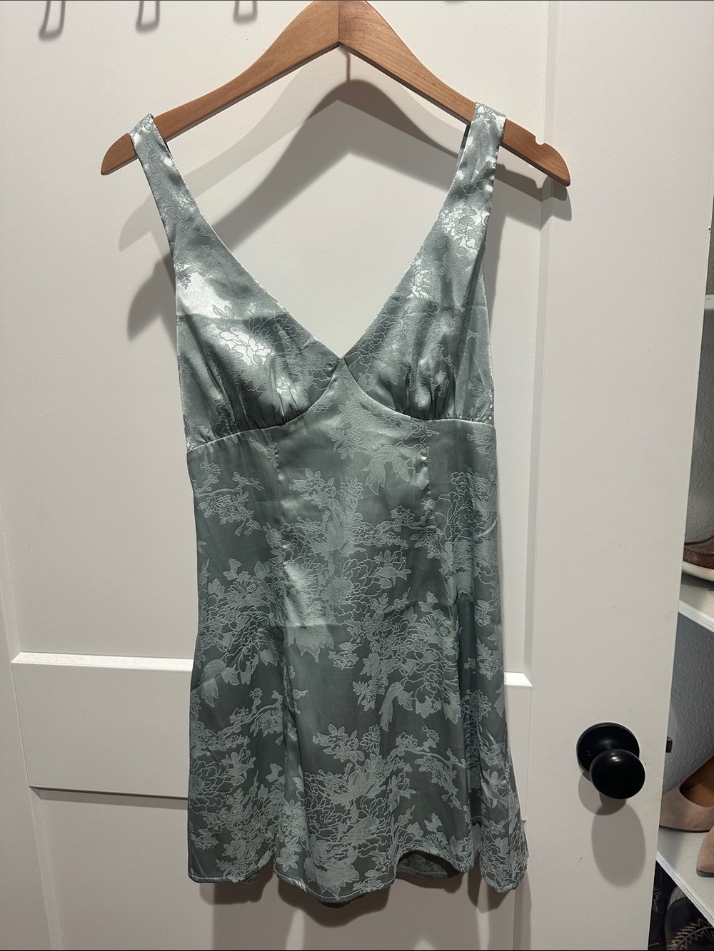 Cider Sage Green Satin Jacquard Slip Dress